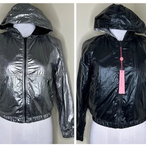 NEW Blank NYC Reversible Jacket MEDIUM Girls Silver Black Metallic Foil Packable - Picture 1 of 11