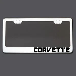 Polish Mirror License Plate Frame CORVETTE Laser Etched Metal Screw Cap - Picture 1 of 8