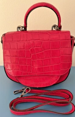VERA PELLE MADE IN ITALY Italian leather handbag croc embossed crossbody pink - Image 1 of 4