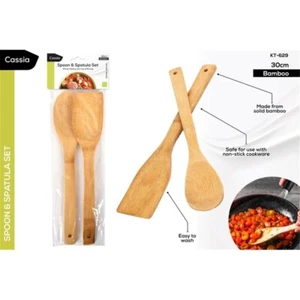 2PC WOODEN SPOON - KITCHEN COOKING BAKING TOOL MIXING UTENSILS NATURAL - Picture 1 of 1