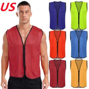 Unisex Adult Outdoor Work Safety Vest Sleeveless Zipper Waistcoat Workwear - Picture 1 of 83