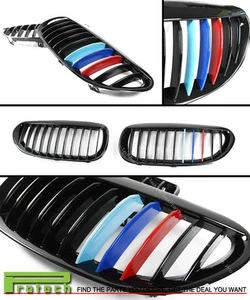 For 04-10 E63 640i 650i M6 Coupe Front Glossy Black Grille /// M Tri Color BMW - Picture 1 of 1