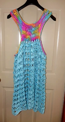 Vintage Handmade Handknit Window Pane Crochet Knit  Dress Jumper Homemade One sz - Image 1 of 4