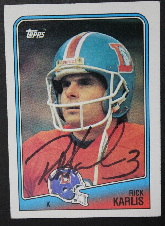 Rick Rich Karlis Denver Broncos Signed 1988 Topps #29 Autograph Card CINCINNATI - Image 1 of 3