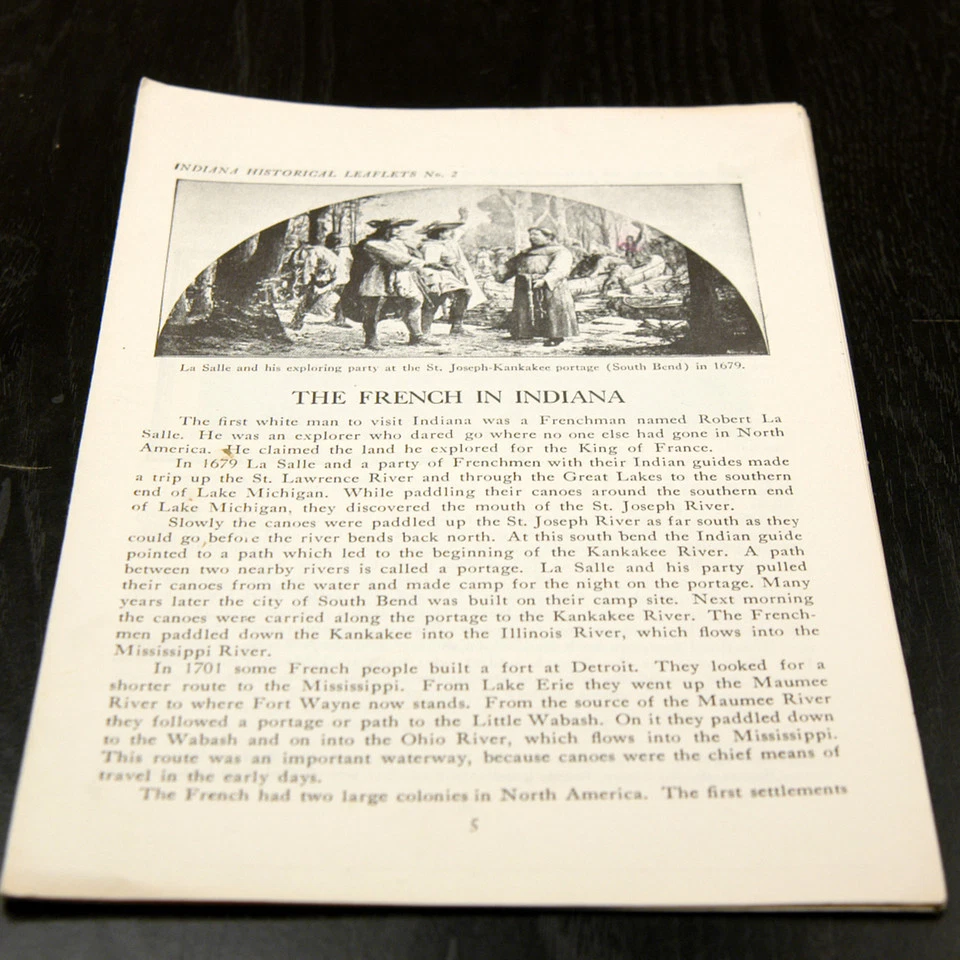 INDIANA HISTORICAL LEAFLET " THE FRENCH IN INDIANA" (W-4-B-20) - Image 1 of 1