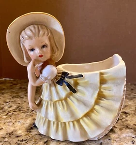 Vintage Relpo Girl Planter K756 Blonde Girl In Yellow Dress Please Read - Picture 1 of 13