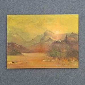 Pintura al óleo original paisaje mediados de siglo desierto amarillo firmado 18x24" abstracto - Imagen 1 de 7
