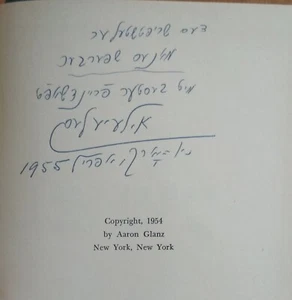 JEWISH YIDDISH POET AHARON GLANZ LEYELES – DEDICATION ON BOOK IN MEMORY OF WIFE  - Picture 1 of 5