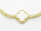 18k Yellow Gold Sterling Silver White Sapphire Mother of Pearl Clover Bracelet
