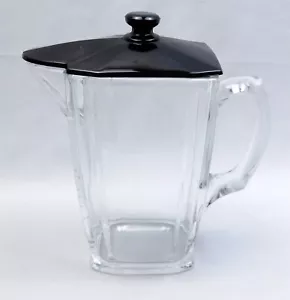 Antique Paden City Clear Glass Pitcher with Black Glass 1930s Lid Batter Jug 8" - Picture 1 of 22