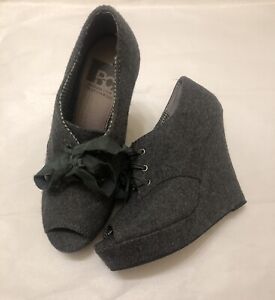 BC Footwear Canvas wool Toe  Platform Wedges Heel Laces Shoes  Woven 7