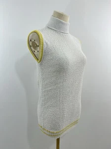 Vintage Sears Mod ärmellos hochgeschlossen Pullover Strick Top strukturiert Poly weiß 60er - Bild 1 von 7