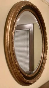 Rare Ethan Allen Round Gold Leafed Black Wall Mirror Beveled #07-4264 - Picture 1 of 5