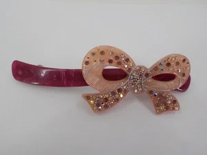 MIONNE BARRETTE LARGE PURPLE HAIR CLIP SEQUINS HANDMADE LIGHT PINK BOW PARIS - Picture 1 of 6