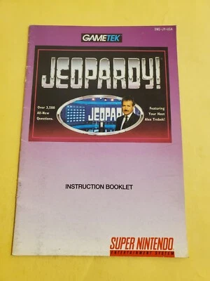 Jeopardy Game Manual feat. Alex Trebek - Vintage SNES Games - GameTek - Image 1 of 2