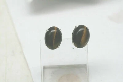 Серьги ручной работы из стерлингового серебра 925 пробы с натуральным тигровым глазом A18 - Изображение 1 из 4