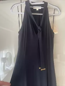 Michael Kors Dress Size M (UK12) Navy Blue Keyhole Choker Tie Side-Slit - Picture 1 of 15