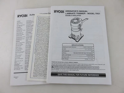 Ryobi TR31 Trim Router Laminate Trimmer OPERATOR'S MANUAL Instruction Booklet - Image 1 of 4