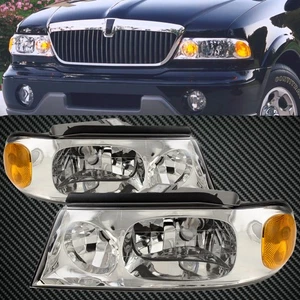 Fits 98-2002 Lincoln Navigator Headlights Pair Halogen Chrome Performance Lens - Picture 1 of 7