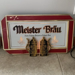 Vtg MEISTER BRAU BEER LIGHTED BAR SIGN 3D STEIN LAGER WORKS 1984 Miller 20 X 11" - Picture 1 of 13