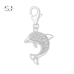 925 Sterling Silver Dolphin Clip On Charm Lobster Clasp for Bracelet - Picture 1 of 2