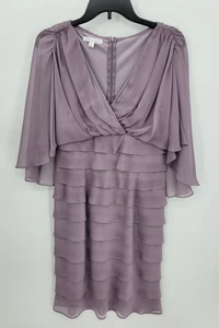 Vestido London Times Para Mujer 8 Púrpura Capas Simulado Envoltura Manga Fluida Elegante Elegante Elegante - Imagen 1 de 9