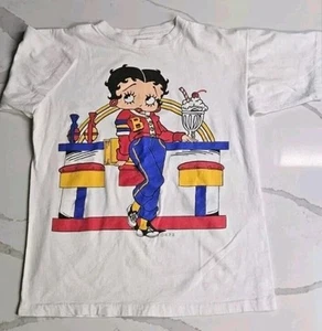RARE VINTAGE 90s Betty Boop Diner Single Stitch T Shirt Large Double Sided-READ! - Picture 1 of 11