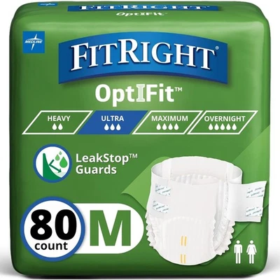 FitRight Ultra Heavy Adult Diapers M(32-44") 80Ct - Disposable Leak Protection - Image 1 of 4