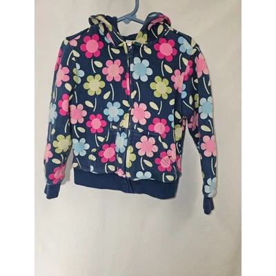 Chaqueta con Capucha Gymboree Floral Cremallera Completa Niñas Talla S (5-6) Azul Marino Rosa Foto 1 de 2
