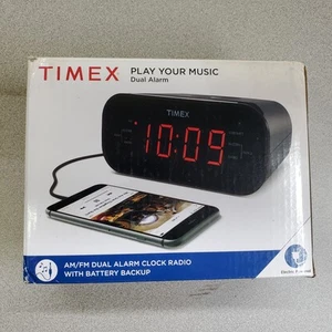 TIMEX AM/FM Dual Alarm Clock Radio T231GRY Plays Music From Your Smart Phone - Picture 1 of 5