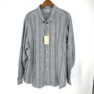 NWT Brioni Dress Shirt Men 5XL Plaid Houndstooth Cotton Navy White Luxe 2XL Fit - Image 1 of 4