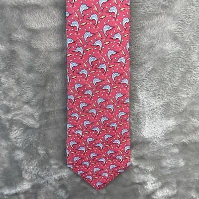 Vineyard Vines tie Boys nautical fish pattern print wedding neck tie Made in USA - Image 1 of 4