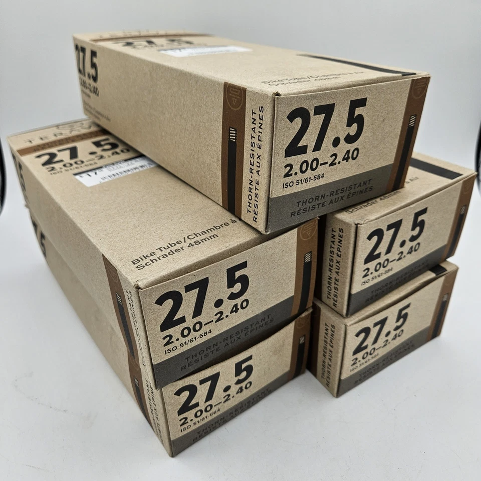 5x - Teravail Thorn Resistant Inner Tube, 48 mm Schrader Valve, 27.5 x 2.0-2.4" - Image 1 of 4