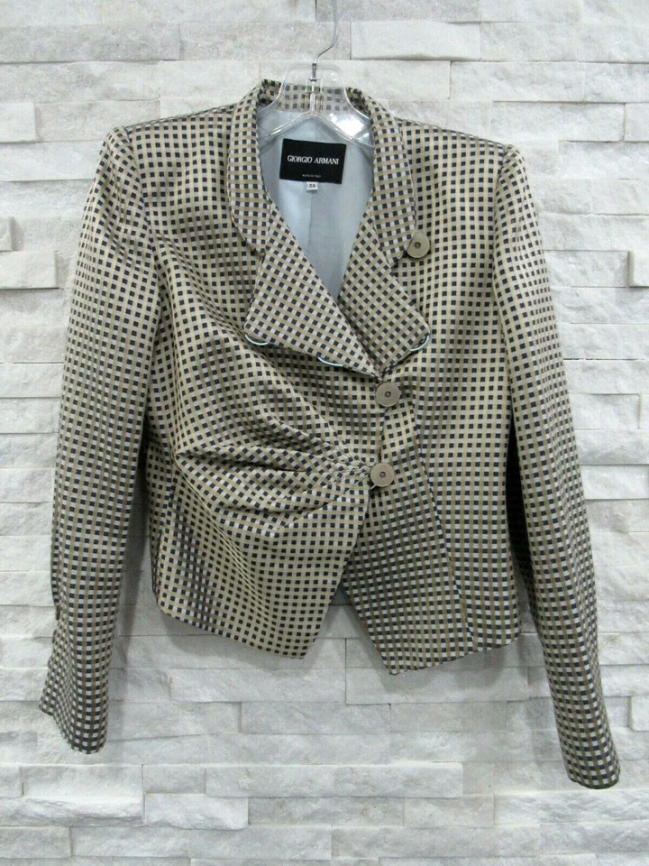 Jaqueta Giorgio Armani Blazer 38 Azul Dourado Jaqueta Jacquard Prega Frente 34"" Busto - Imagem 1 de 4