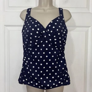 Lands End 10DD marineblau weiß gepunktet Bügel Tankini Schwimmen Oberteil abnehmbare Pads - Bild 1 von 8