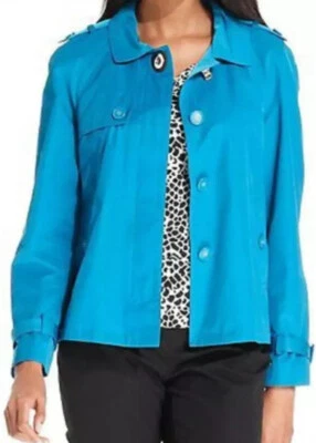 Chaqueta de lluvia Charter Club para mujer azul con botones talla grande Foto 1 de 4