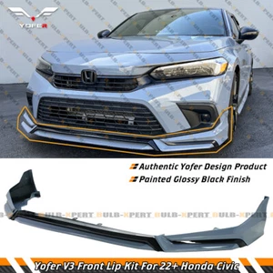 For 2022-24 Honda Civic Yofer V3 Black Sonic Gray Front Bumper Lip Splitter Kit - Picture 1 of 10