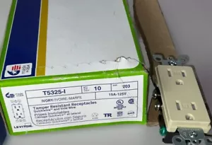 Menge 10 Leviton T5325-I Elfenbein Decora manipulationssichere Steckdosen Quickwire Seitenkabel - Bild 1 von 3