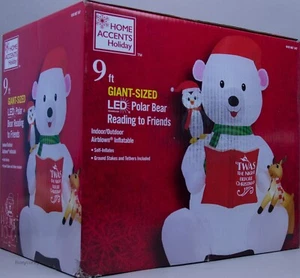 Gemmy Holiday Christmas 9 ft Giant Size Polar Bear Reading to Friends Inflatable - Picture 1 of 2