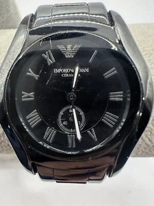 Emporio Armani Ceramica Black Quartz Watch AR-1402 New Battery 34MM 7" Q - Picture 1 of 10