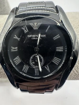 Emporio Armani Ceramica Black Quartz Watch AR-1402 New Battery 34MM 7" Q - Image 1 of 4