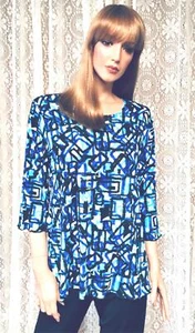 JOSTAR Poly Spandex SLINKY Stretchy Knit MERROW HEM Top BLUE  BLACK Small S - Picture 1 of 12