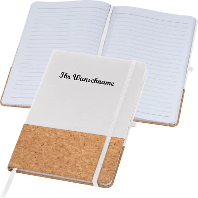 GRAVUR BY LIVEPAC-GESCHENKELT Notizbuch mit Namensgravur - mit PU-Kork Cover - A5 - 160 Seiten - Farbe: weiß