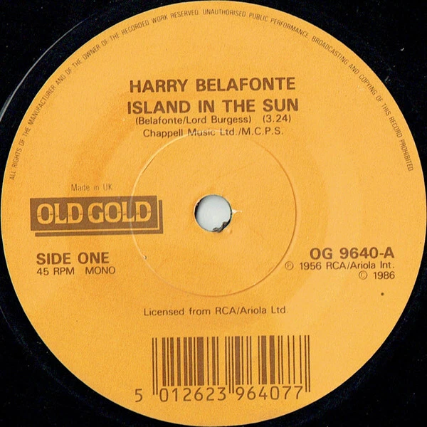 Harry Belafonte - Island In The Sun / Scarlet Ribbons - Used Vinyl Re - V5829z - Image 1 of 1