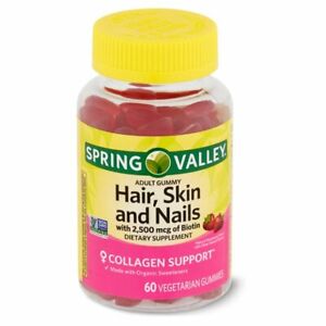 Spring Valley HAIR, SKIN and NAILS Collagen Support 60 Adult Gummies EXP: 5/2023