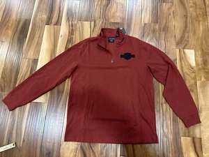 Men’s Harley Davidson 1/4-Zip Logo Red Knit Pullover Sweatshirt Size Medium - Picture 1 of 9