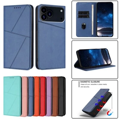 For iPhone 17 16e 15 14 Plus 13 12 11 Pro Max Leather Magnetic Flip Wallet Case - Image 1 of 4