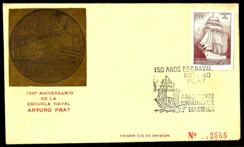 CHILE, 150th. ANNIVERSARY NAVY ACADEMY, ARTURO PRAT, FDC, YEAR 1972 - Image 1 of 1