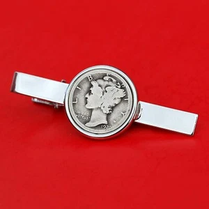 US 1916 ~ 1945 Mercury Dime 90% Silver Coin Silver Plated Tie Bar Clip Clasp NEW - Picture 1 of 33