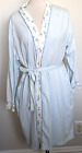 Women's Robe Charter Club Intimates Blue Floral Short 100% Cotton Wrap Sz Large